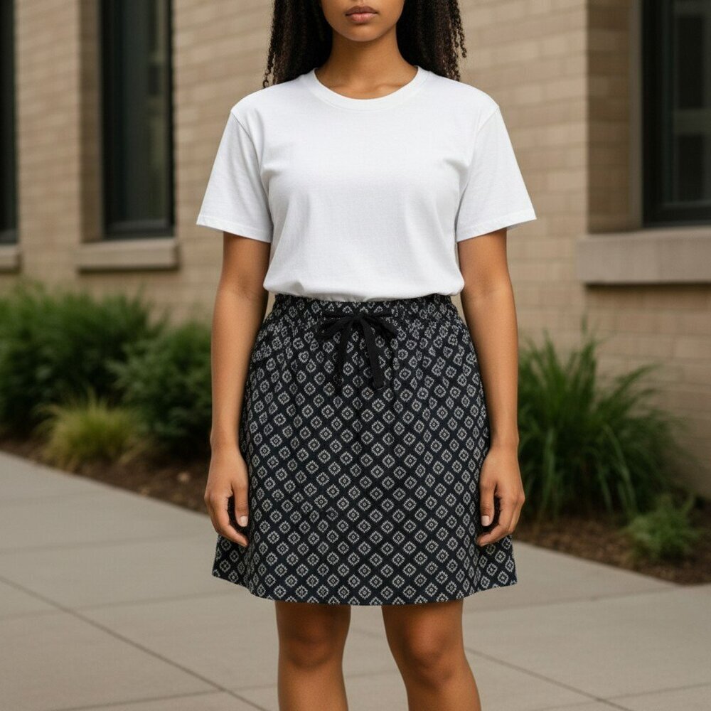 Ann Taylor LOFT Womens Size 10 Black White Checkered Tie Front A-Line Skirt